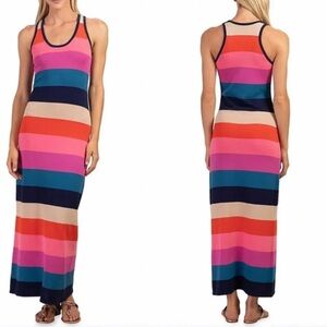 Trina Turk Kajava Striped Multicolor Jersey Knit Maxi Dress — L